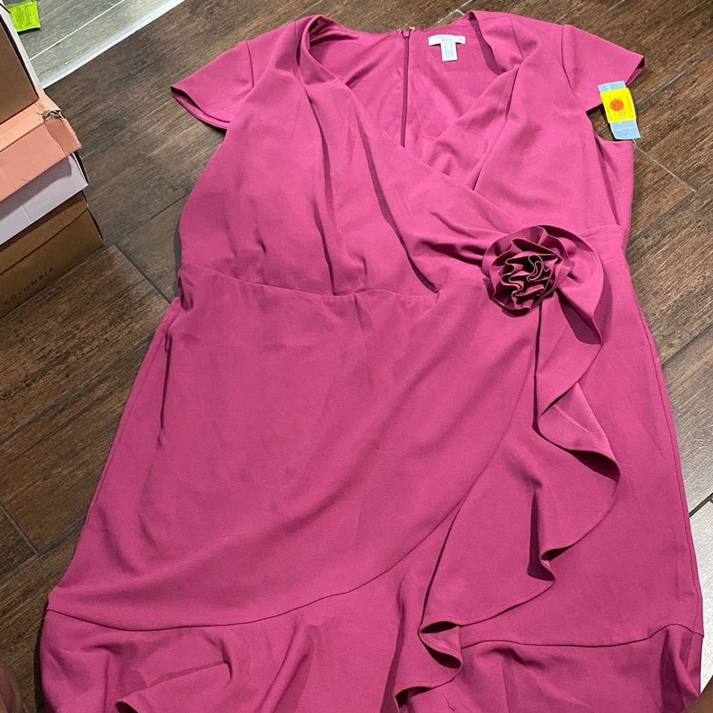 London Times Fuchsia Asymmetrical Dress